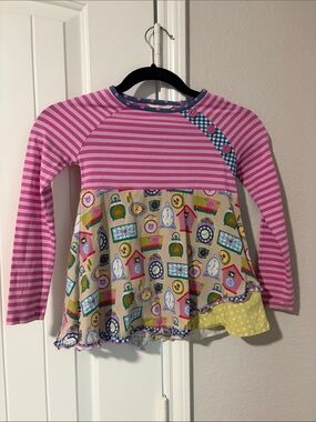 Girls' Pink Striped Long-Sleeve Tunic Top